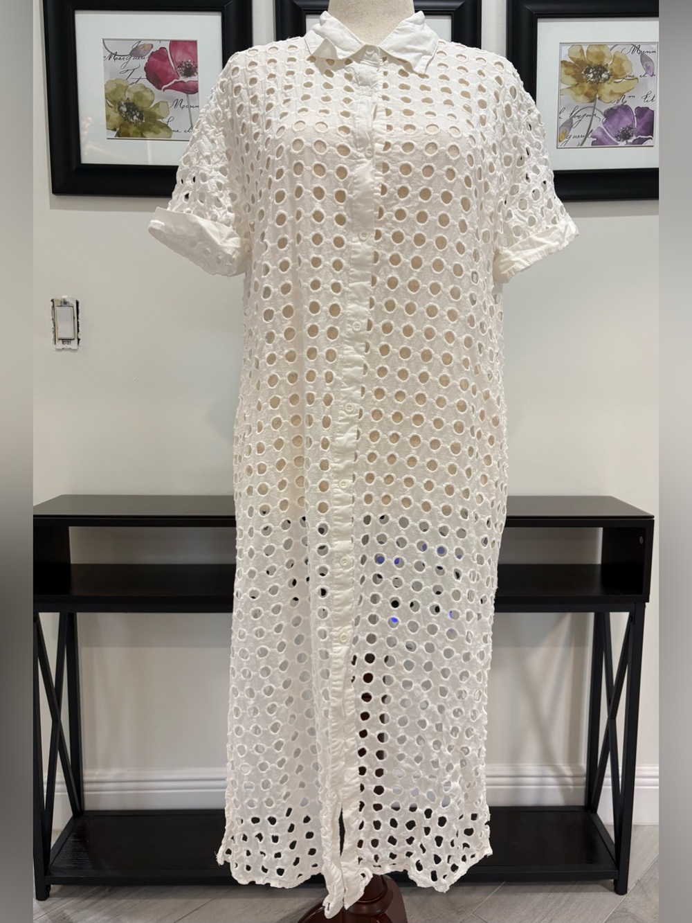 Adiva White Eyelet Button-Front Coverup Midi Dress